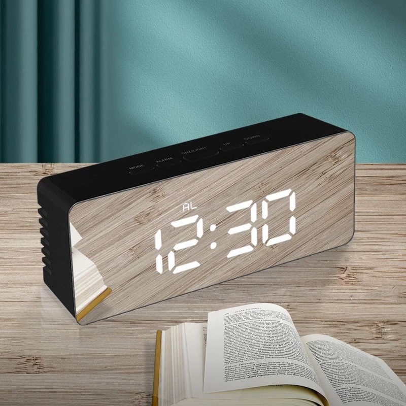 Snooze Mirror Digitale Wekker Led Night Lights Thermometer Wandklokken Lamp Vierkante Rechthoek Multifunctionele Tafel Horloge Usb