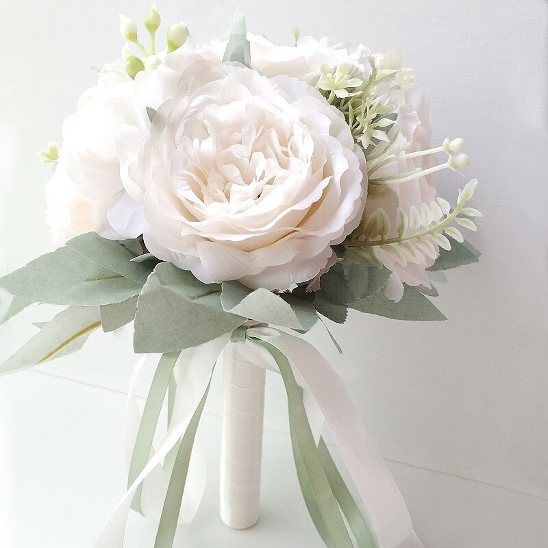 LKY Fr Hochzeit Strauß für Braut Brautjungfern Weiß Braut Blumensträuße Blumen Lila die Seide Pfingstrosen Hochzeit Strauß Hochzeit Liefert: Weiß Braut Strauß
