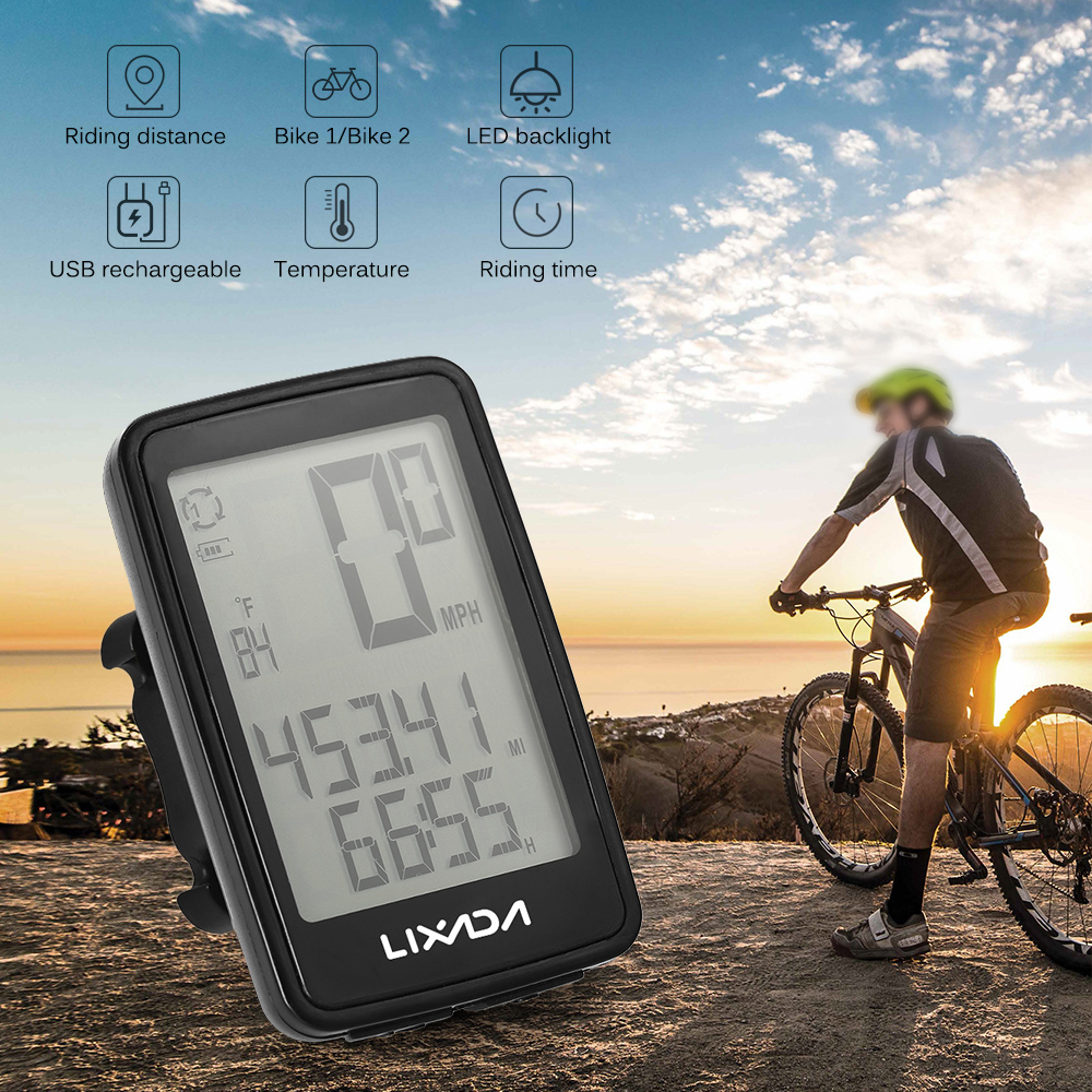 Lixada-bicicleta sem fio ciclo computador, USB recarregável, velocímetro bicicleta, odômetro