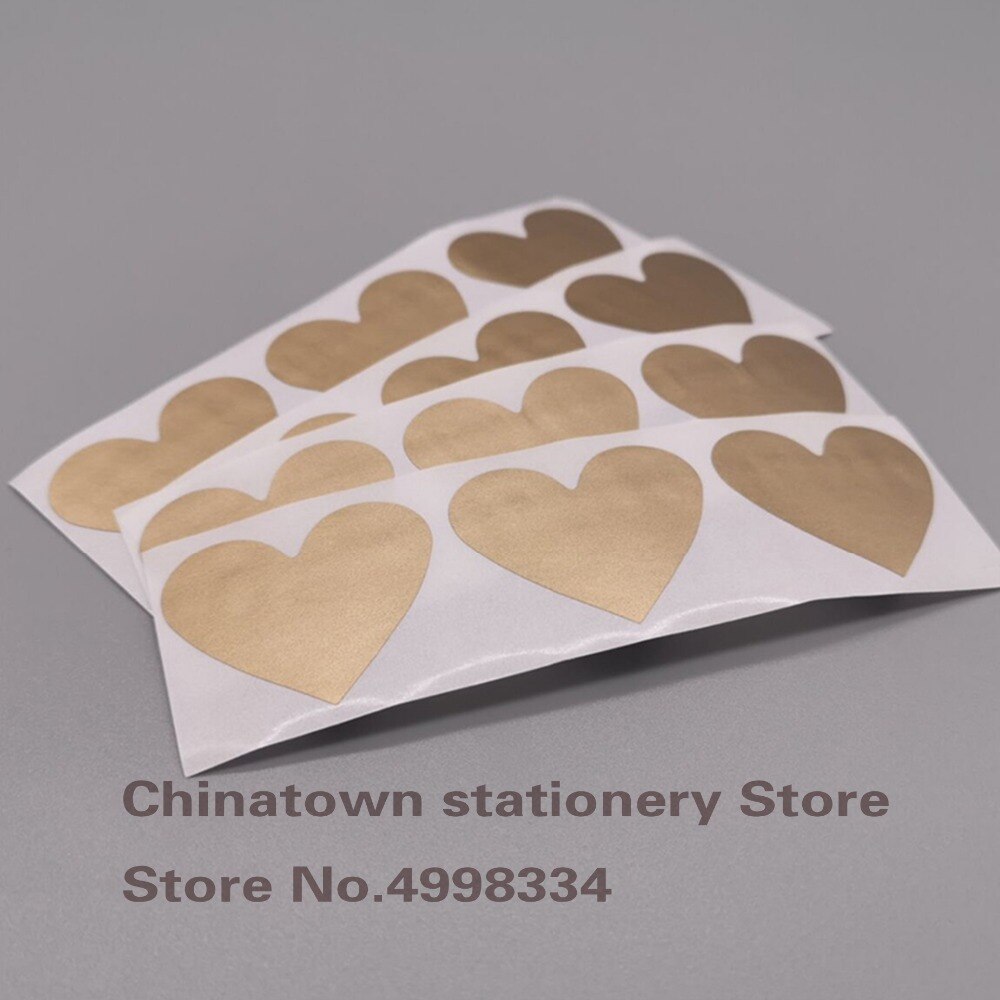 Autocollants à gratter en forme de cœur, couleur or rose, vierge, 30x35mm, pour couverture de Code Secret, jeu à domicile, Message de mariage, 100 pièces: Gold