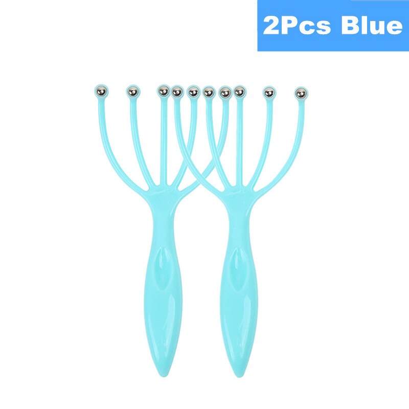 Masajeador de cabeza de pulpo, dispositivo para aliviar el dolor y la presión, herramientas para el cuidado del cuero cabelludo y el cuello, liberación de estrés, relajación, garra: 2Pcs Blue