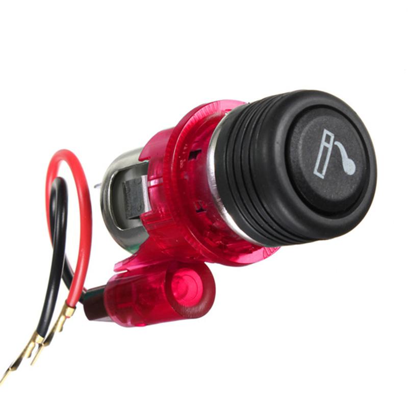 The Universal Illuminous Car Cigarette Lighter Assembly 12V for Auto Motorcycle with Socket & Cable: Red