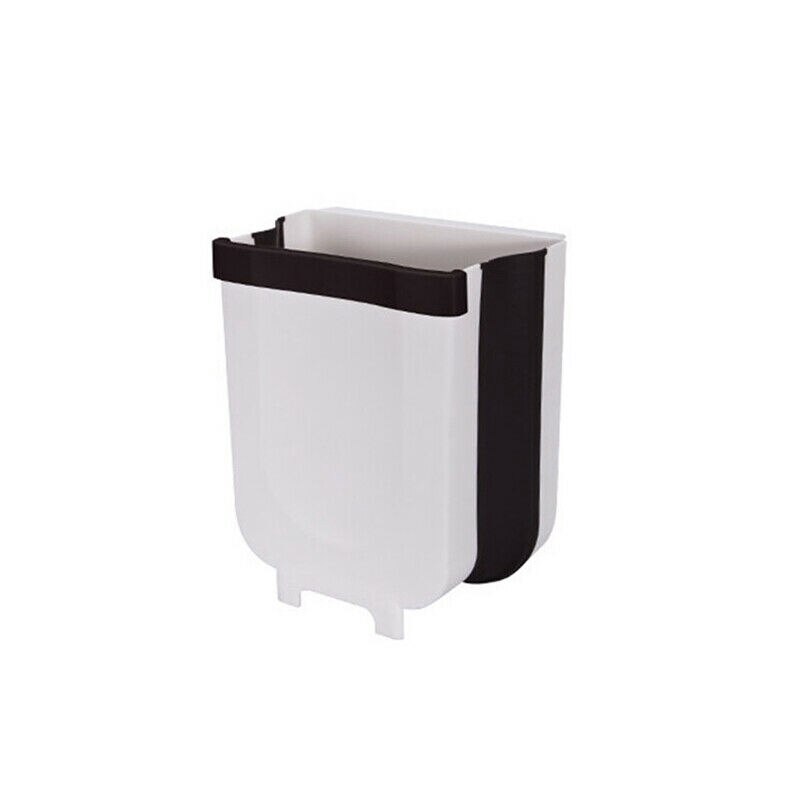 Wall Mounted Folding Waste Bin Kitchen Cabinet Door Hanging Trash Bin Garbage Car Trash Can Wall Mounted Foldable Cleaning: White / L