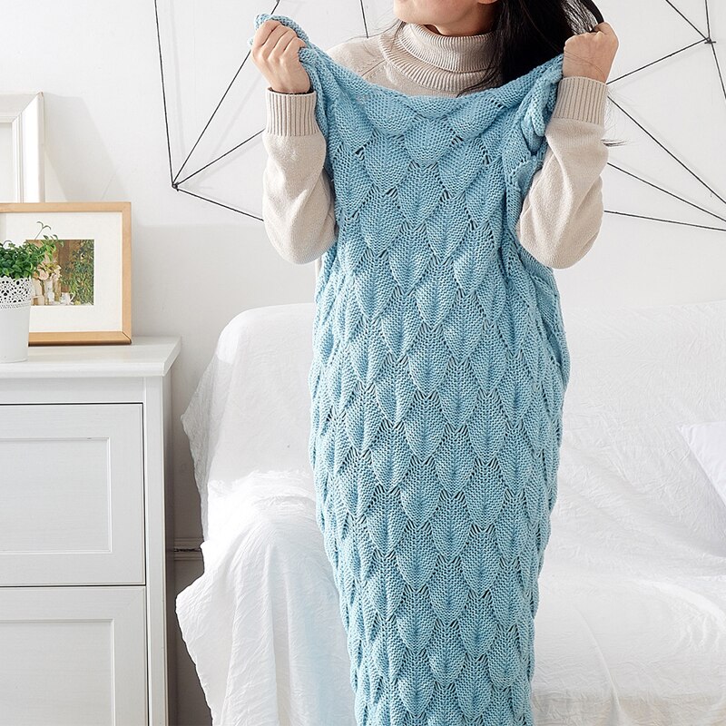 JDDTON Mermaid Tail Blanket Adult Knitted Soft Comfort Colorful Blankets Home Picnic Warm Crochet Handmade Sleeping Bag BE147