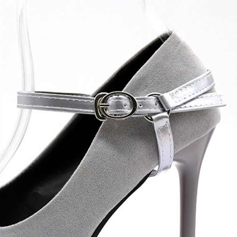 1 Paar Vrouwen Hoge Hakken Holding Losse Anti-Slip Bandjes Kant Schoenen Band Bundel Schoenveter Metalen Tip Schoen Accessoires: Silver