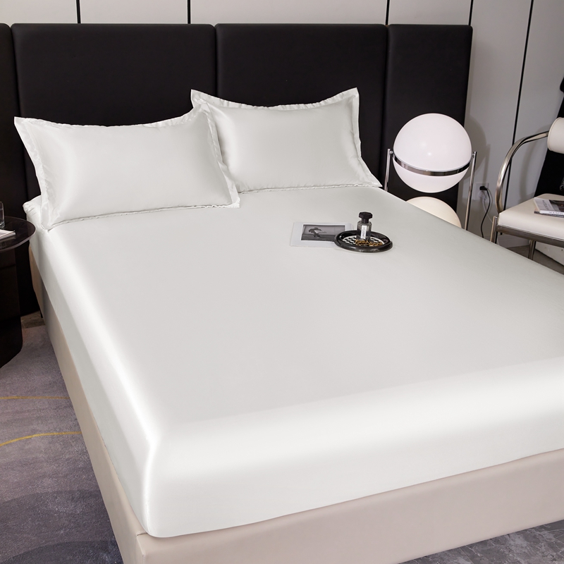 High-End Rayon Satin Fitted Sheet Silky Solid Color Bed Sheet Elastic Band Sheets Smooth Bedsheet Mattress Cover 150x200 180x200: 120x190cm / WHITE