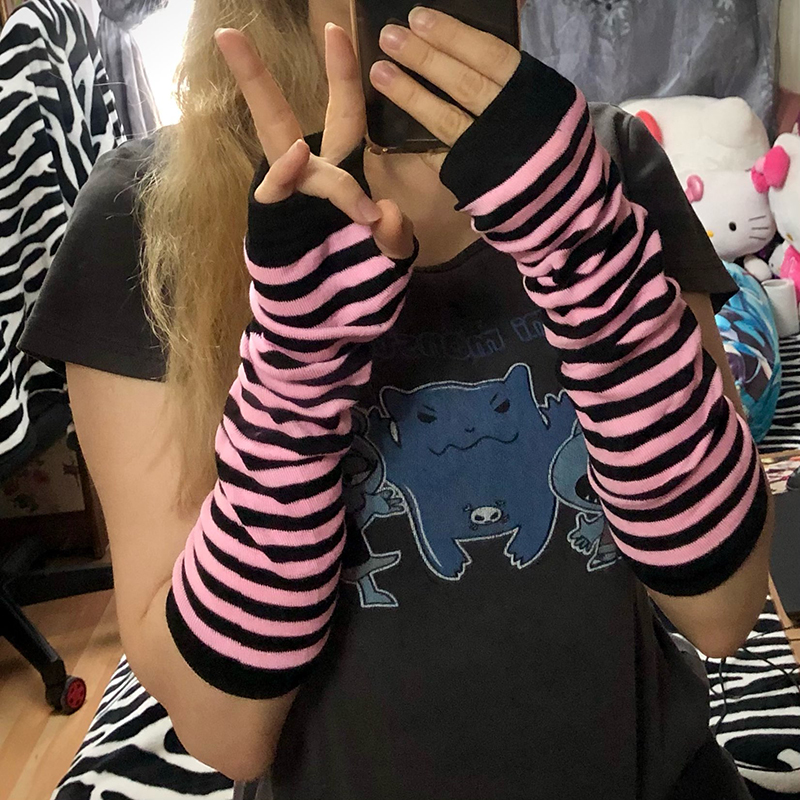 Guanti al gomito a righe da donna alla moda Guanti lunghi senza dita lavorati a maglia più caldi Guanti al gomito Accessori natalizi Regalo