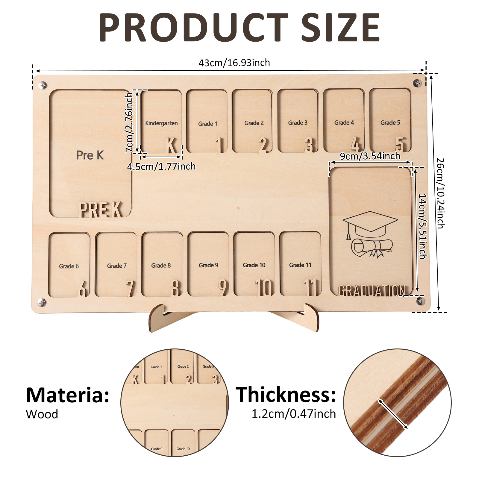 Træ skole billedramme bord- eller vægophæng skoleår fotoramme ideel dimissionsminde elever lærere forældre