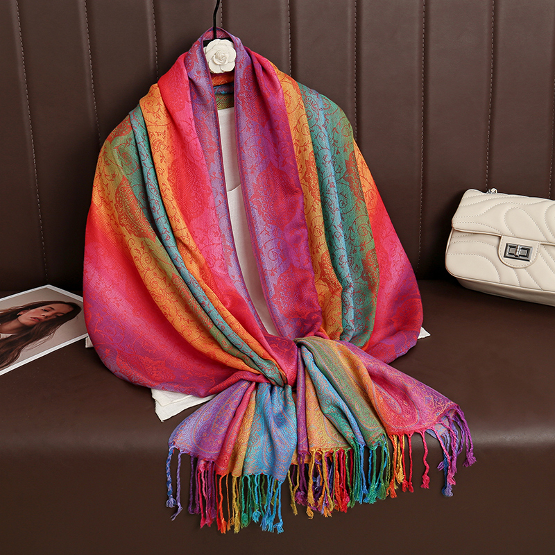 Bufanda de Cachemira de de lujo para mujer, chal y chales cálidos estampados para invierno, Pashmina, Bandana larga de Jacquard, Paisley, 2024: Negro