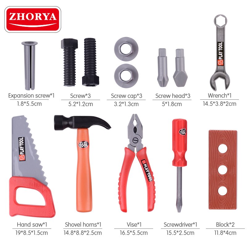 Zhorya 13pz Giochi di imitazione impostato di Strumenti di Riparazione Ragazzi Giocattolo Seghe Cacciavite Modello di Plastica Giocattoli di Simulazione per I Bambini Creatore Regalo