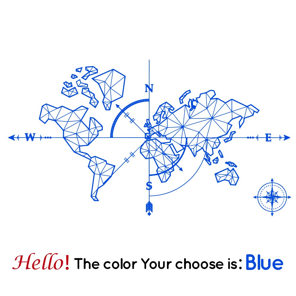 Large World Mape Compass Wall Decal Travel Adventure Exploration Global Earth Vinyl Wall Sticker Office Classroom Kids Room: Blue