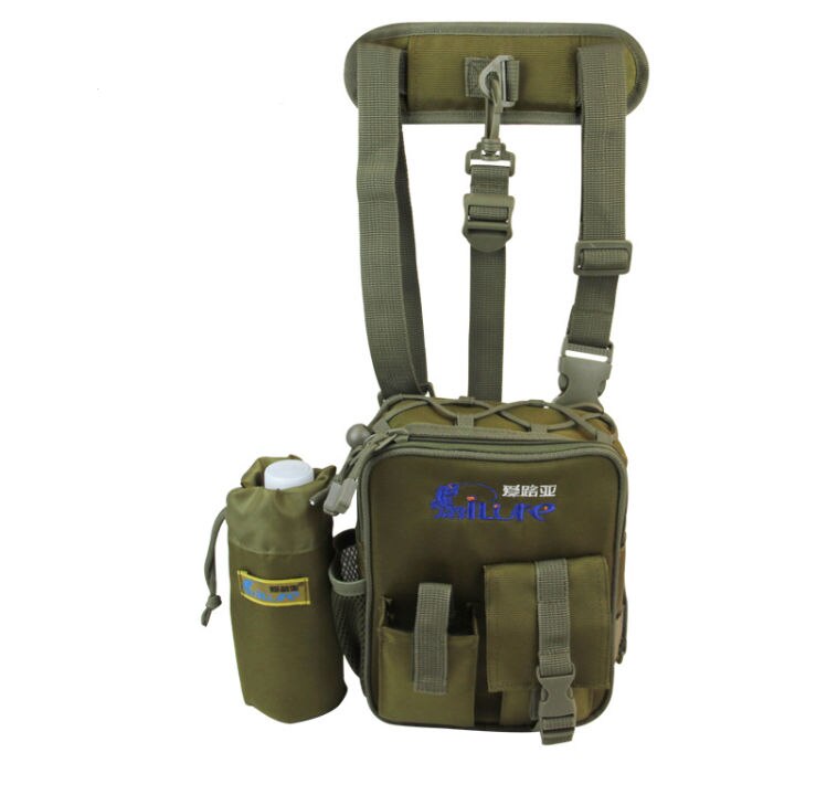 Sac de pêche en toile imperméable UK sac de stockage de tige de leurre d'épaule de taille: Marron