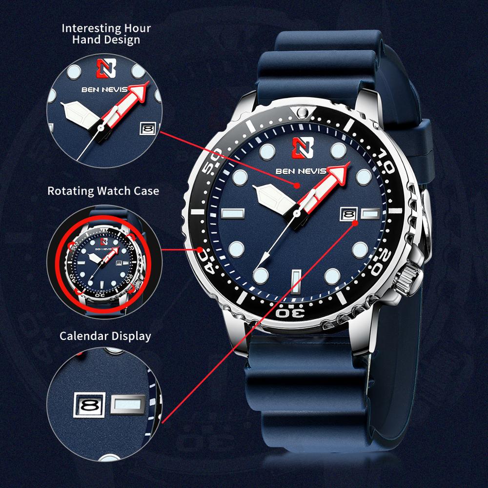 BEN NEVIS-reloj deportivo de lujo para hombre, de cuarzo, resistente al agua, con fecha de silicona, luminoso, caja de