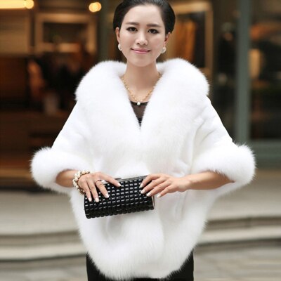 Luxus Elegante Frauen Faux Nerz Kaschmir Winter Warme Pelz Mantel Schal Cape Solid Damen Faux Pelz Pashmina Poncho: white