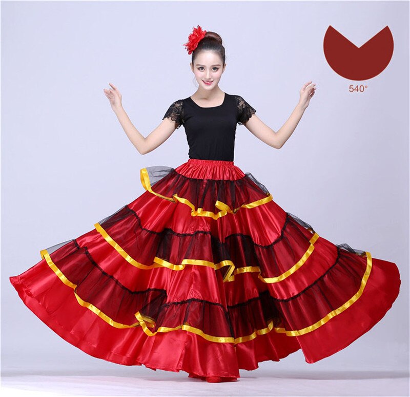 Jupe Flamenco espagnole pour femmes, robe de danse, Costumes, spectacle sur scène, fête, rouge, vêtements féminins: Style C 540 degree