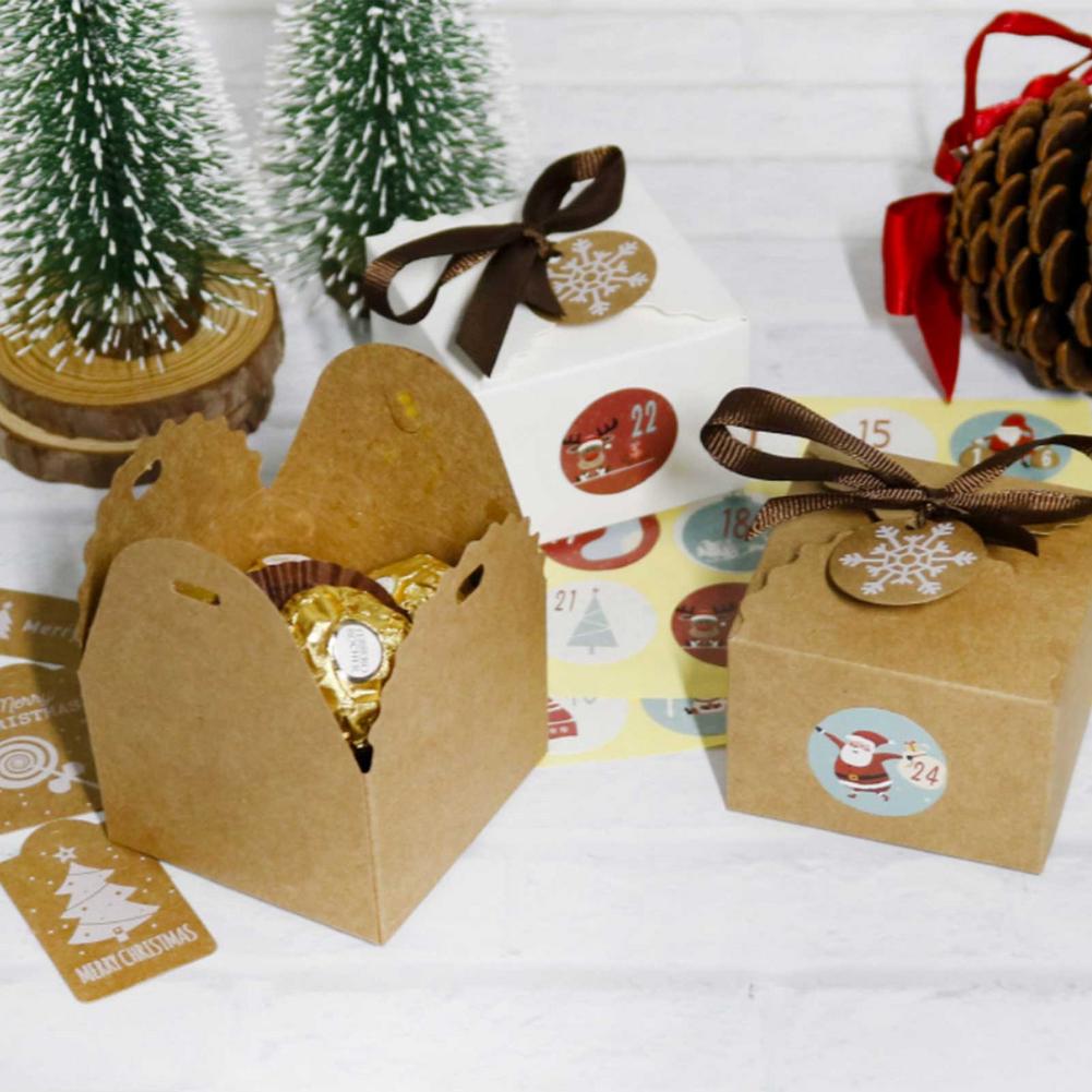 24Pcs Christmas Box Diy Decor Verpakking Pouch Kerst Apple Candy Cookie Huidige Zak Kerstman Geschenkdoos Kraft papier Doos