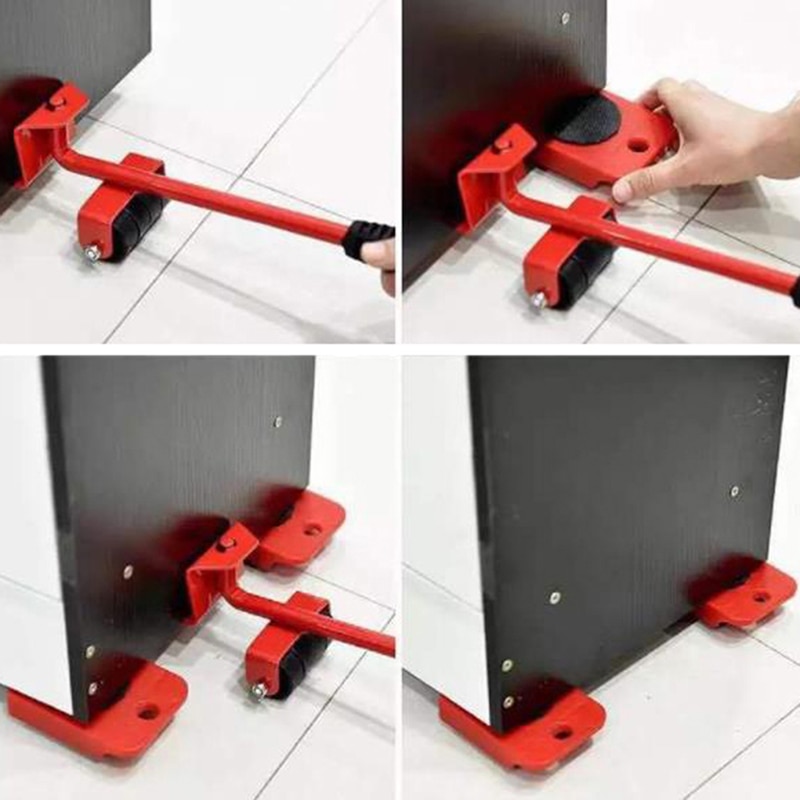 5pcs Furniture Lifter Heavy Roller Move Tool Set Wheel Bar Mover Sliders Transporter Trolley For 200kg/440Lbs
