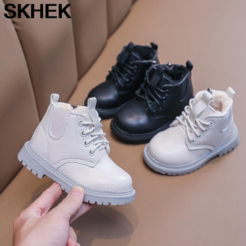 SKHEK enfants bottes de neige automne épaississement coton chaussures garçons filles imperméable antidérapant bottines enfants bottes en cuir