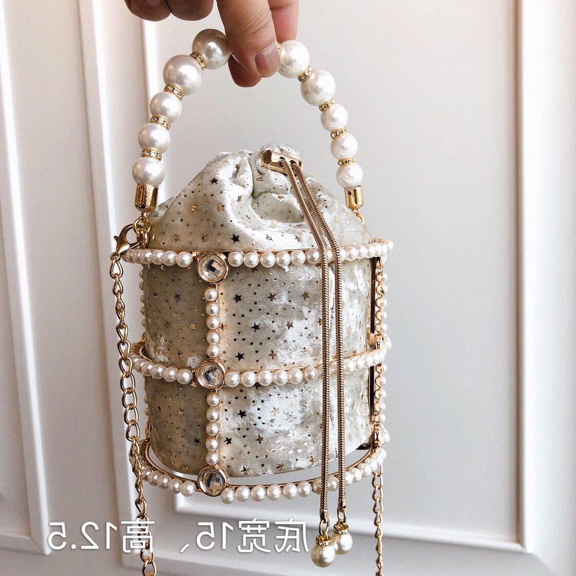 Aushöhlen Perle Eimer Abend Tasche Frauen Luxus Koreanische Handgemachte Heißer Persönlichkeit Elegante Partei: Weiß