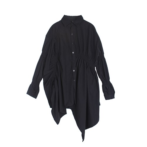 Xitao plissado blusa moda manga cheia primavera plissado único peito dividir mais tamanho pequeno fresco camisa casual zll4895: black  ZLL4895