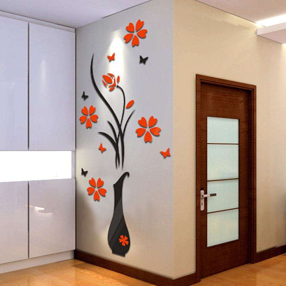 3D jarrones ciruela flor removible espejo de pared calcomanía pegatina hogar pasillo Decoración