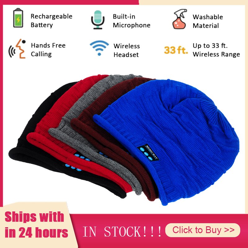 Chapeau intelligent Bluetooth V5.0, sans fil, bonnet tricoté, Plaid, casque, haut-parleur, micro, mains libres, musique