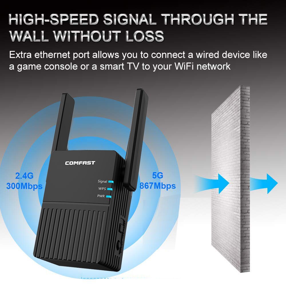 WiFi répéteur WiFi routeur Extender 2.4G 5G sans fil WiFi Booster Wi-Fi amplificateur 5Ghz Wi-Fi répéteur de Signal Wi-Fi 1200Mpbs