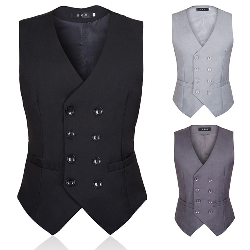 Mens British Dress Vests Men Slim Fit Wedding Suit Vest Male Business Formal Sleeve Jacket Double Breasted Waistcoat 4XL 5XL 6XL