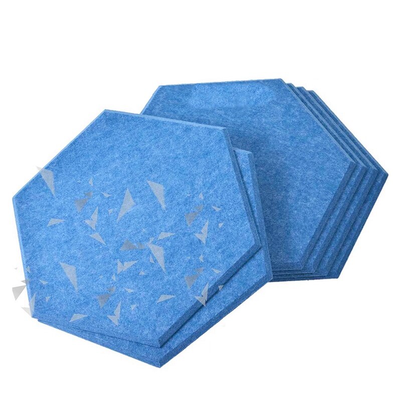 Hexagon Acoustic Panels Blue Art Decor Sound Proof Padding Wall Tiles, Beveled Edge, 12 inch x 14 inch x 0.4inch, 6 Pack