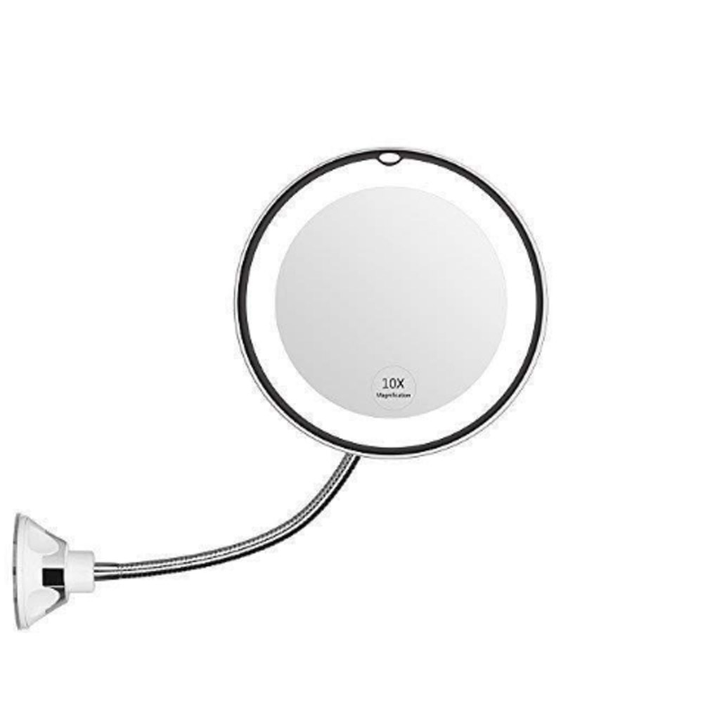 LED 10X Magnifying Vanity Mirror Adjustable 360-Degree Rotating Flexible Sucker