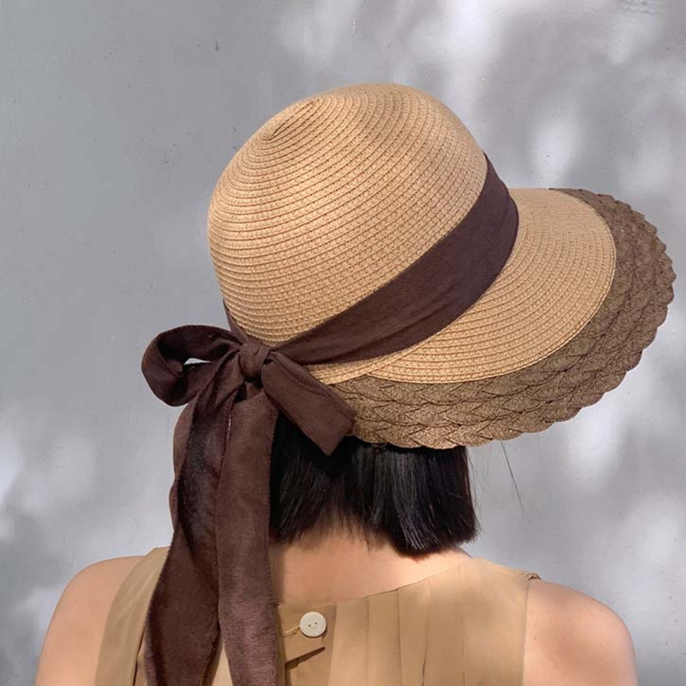 Cappello da Spiaggia in Paglia Intrecciata - Cappello da Pescatore Pieghevole con Fiocco - Cappello di Paglia Intrecciata a Tesa Larga - Escursionismo all'aperto