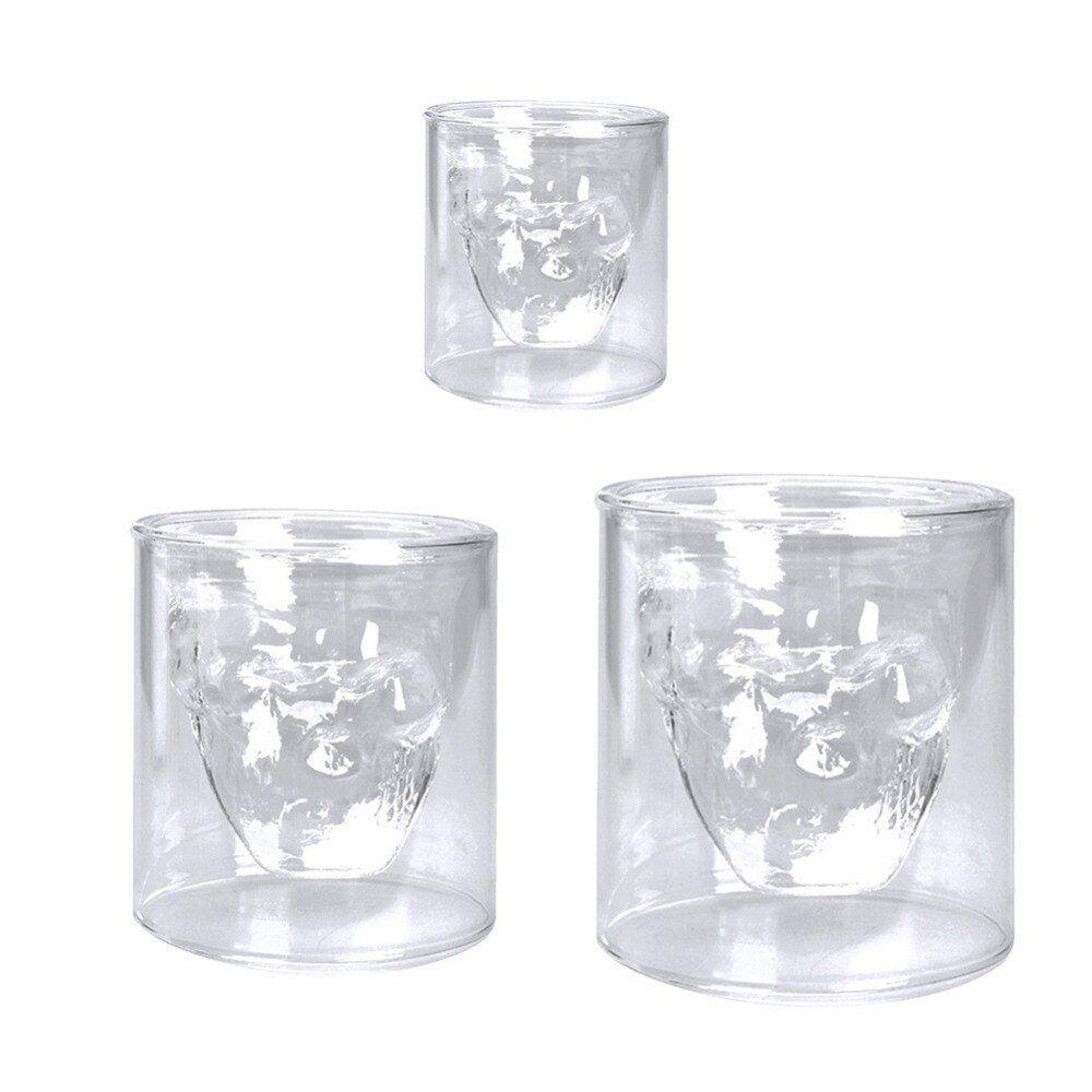 Hacaroa 6 Stück 500 ml Totenkopf Glas Bierkrug mit Griff, schwere Basis trinken Tiki Gläser, klar lustige Bier Stein Tasse für Whisky, Wein, Saft, Bar, Halloween Dekorationen Geschenke