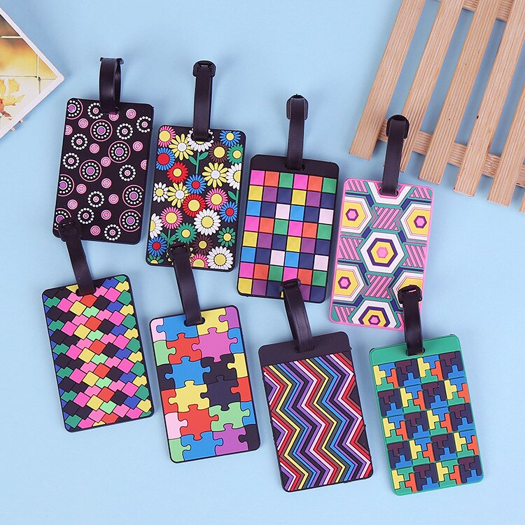 Litthing bagage carte Silicone nom étiquette volante Style National multicolore géométrique dessin animé étiquette volante pour bagages/valise