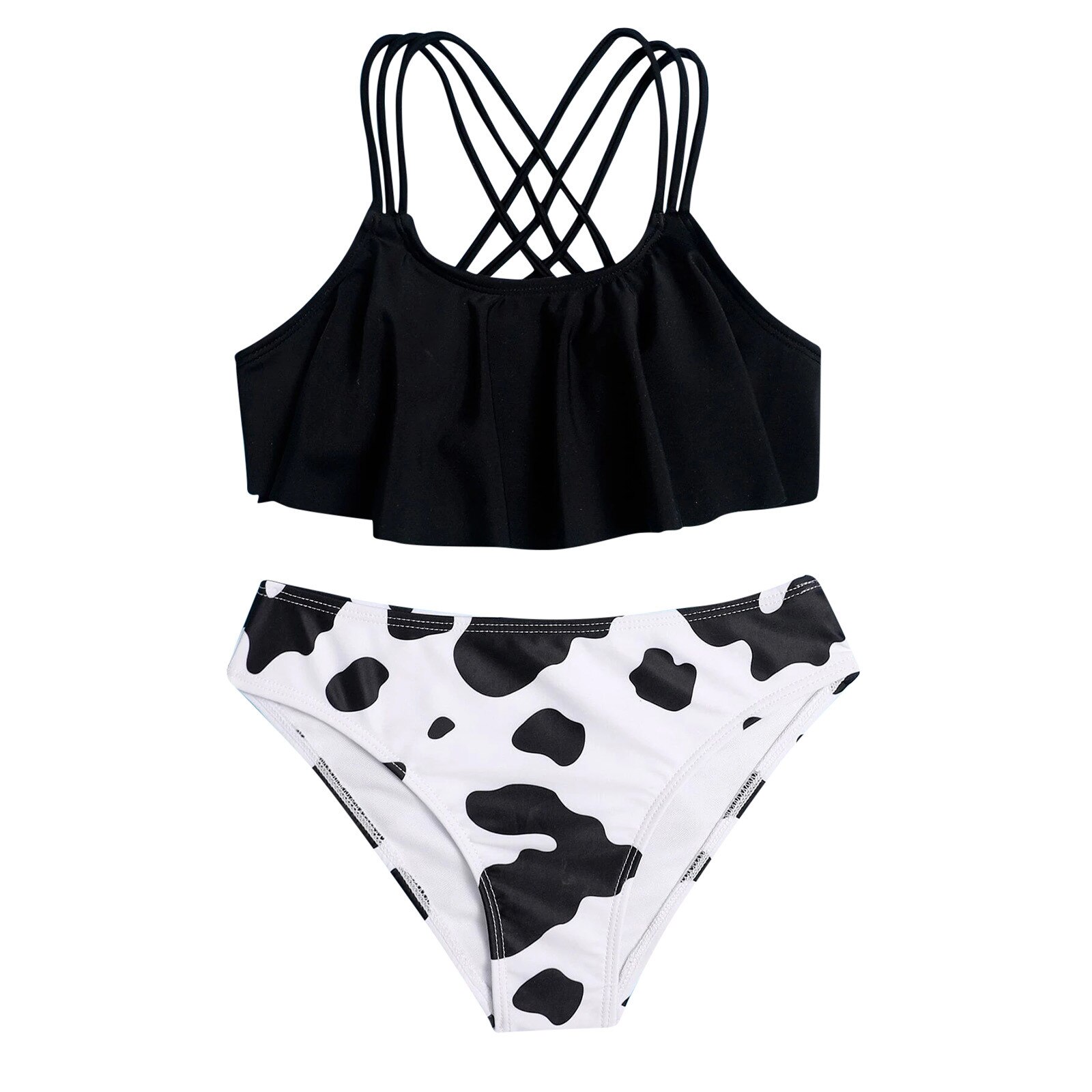 Kawaii maillot de bain enfant en bas âge bébé rif vache maillot de bain imprimé évider Tankini Patchwork plage barboteuse Купальники Женские