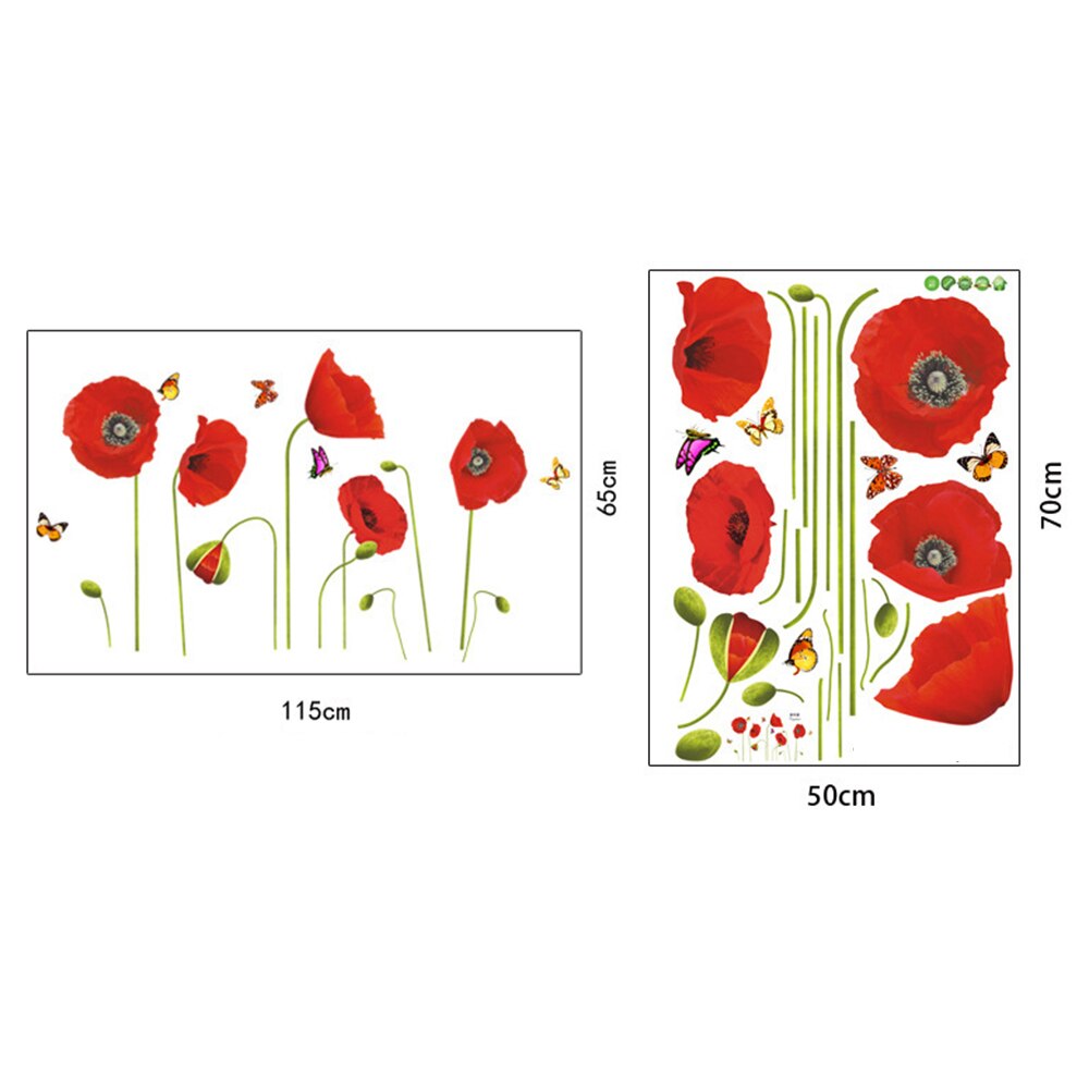 Graphics Wall Sticker PVC Window Ornament Red Poppy Flowers Butterflies