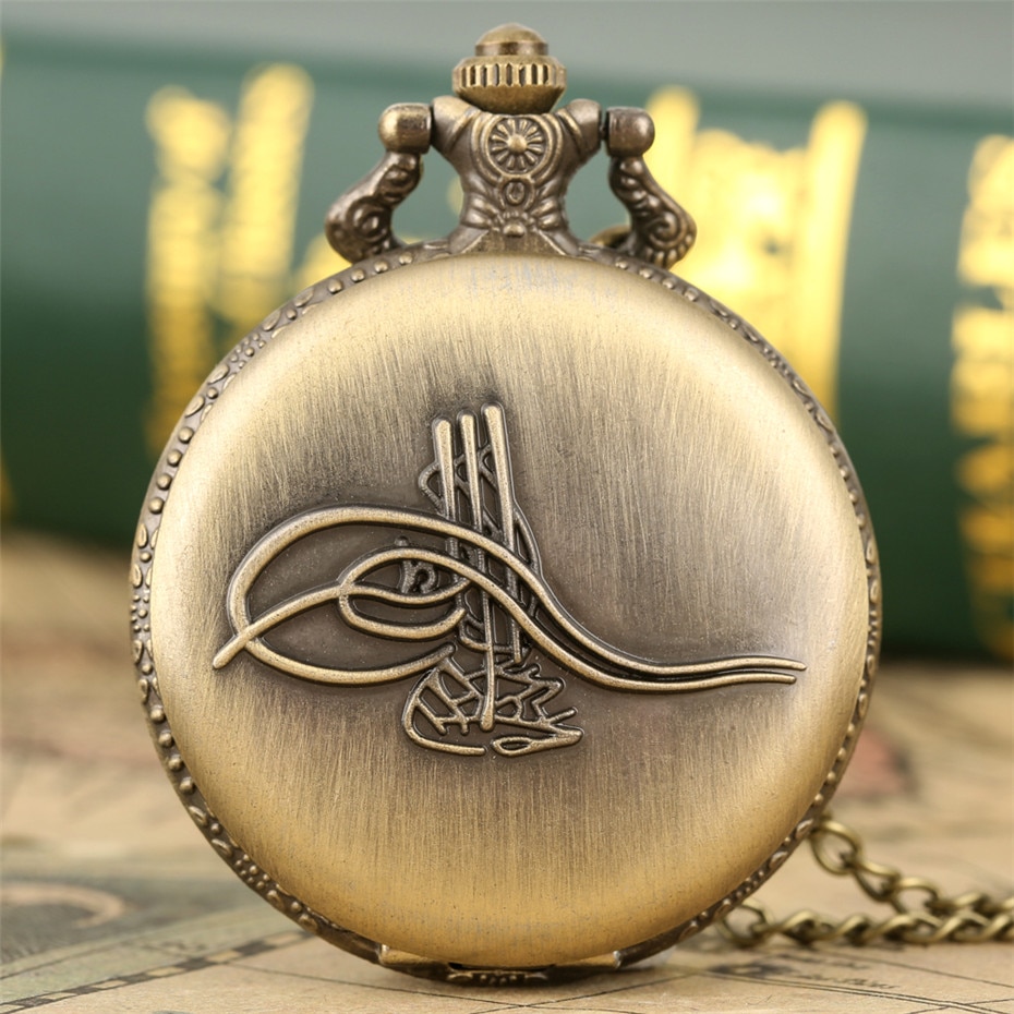 Romantic Musical instrument Bronze Quartz Pocket Watch Full Hunter Souvenir Pendant Watch Retro Fob Chain Jewelry Clock: Default Title