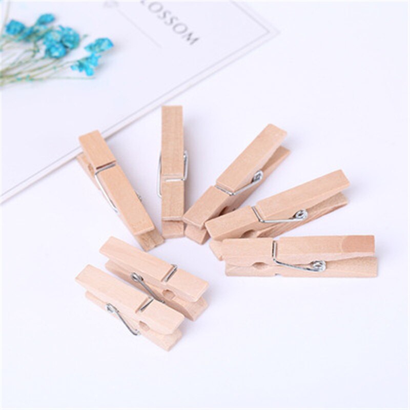 20PCS 3.5CM Mini Natural Wooden Clothes Photo Paper Clothespin Craft Clips Portable Wood Clamp