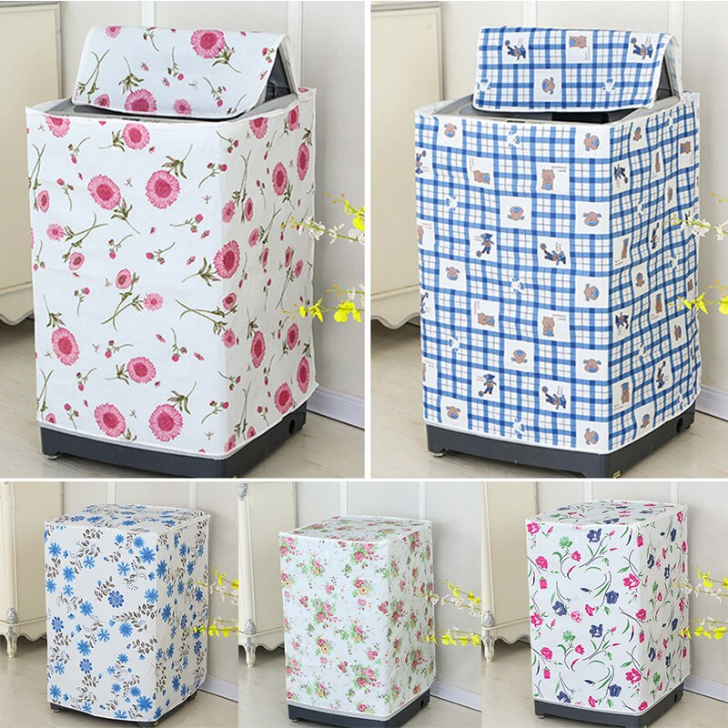 Thicken PEVA Washing Machine Cover Floral Plaid Print Sunscreen Dust Proof Cover Waterproof Case for Automatic Washing Machine