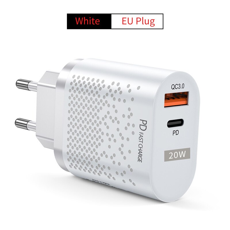 Uslion pd 20w carregador usb ue eua uk plug 3a qc 3.0 carga carregador de telefone para iphone 12 11 samsung huawei carregador de parede rápido: White EU