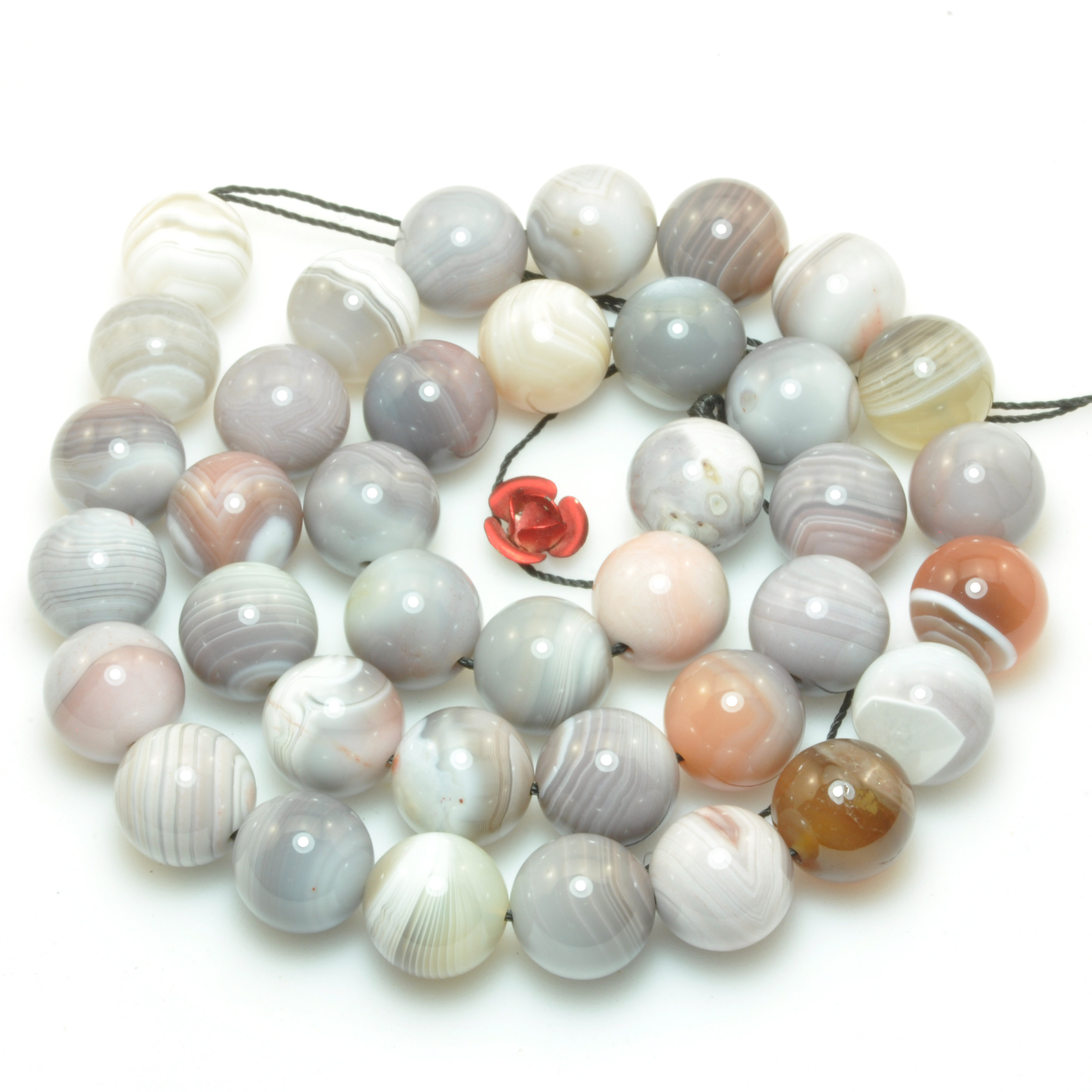 Natuurlijke Botswana Agaat Steen Gladde Ronde Kralen Roze Grijze Edelsteen Voor Sieraden Maken Diy Armband Ketting