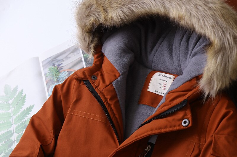 Menino parkas casaco de inverno para o bebê menina zíper com capuz estilo europeu crianças menino parkas
