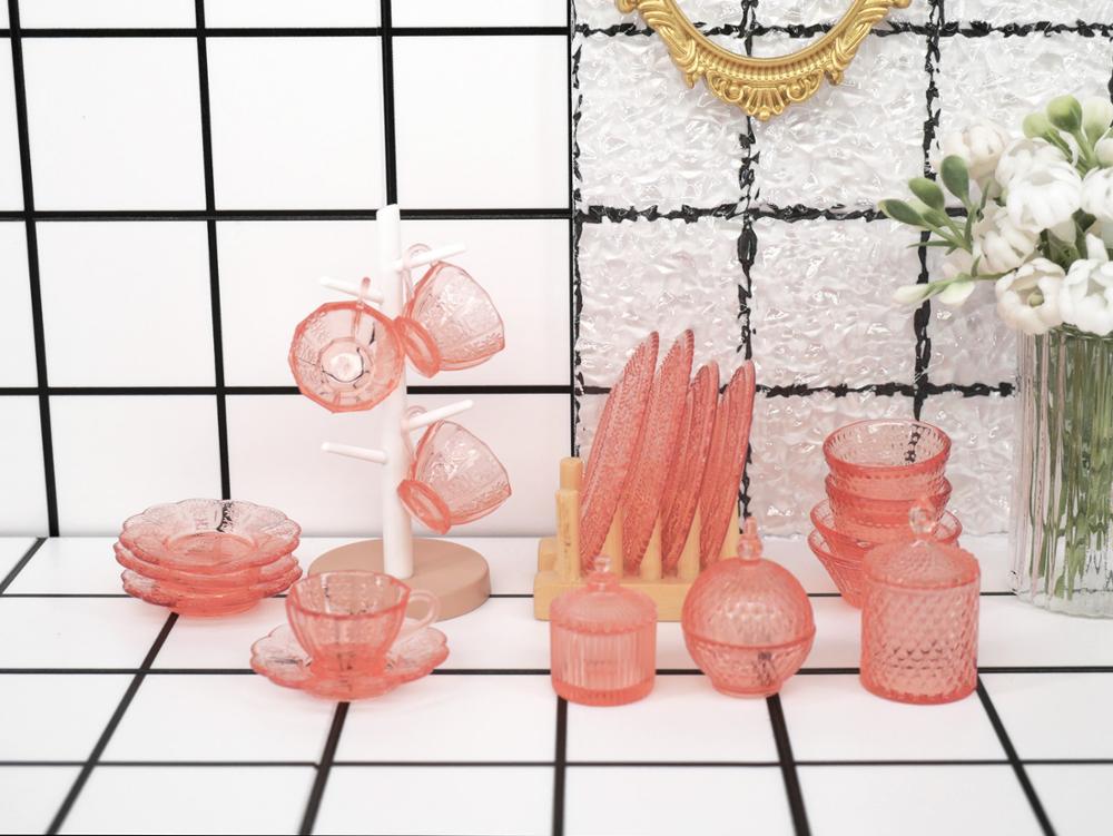 1:6 doll house mini model furniture accessories Glass texture combination （Including cups and saucers, fruit plates, salad bowl