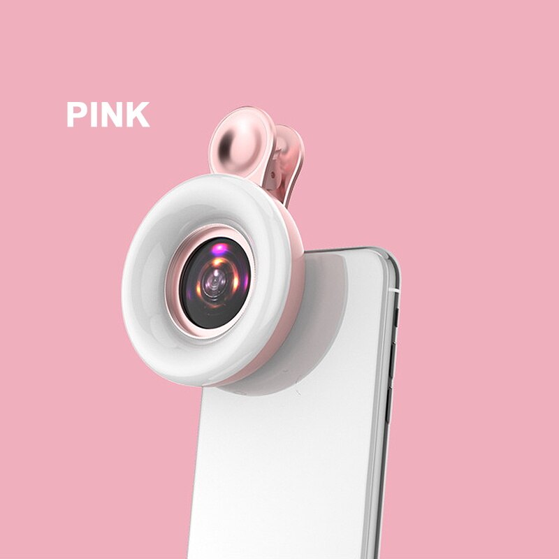 Neue handy füllen licht 15X makro objektiv Tragbare Selfie LED Ring Flash Licht Telefon Selfie Lampe Universal Ring Clip licht: Pink