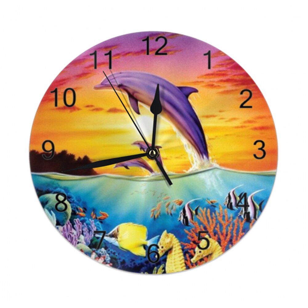 Dolphins Big Round Wall Clocks Decor Numeral Digital Dial Mute Silent Digital Clocks Battery Operated Clocks Living Room Wall: SZA1894