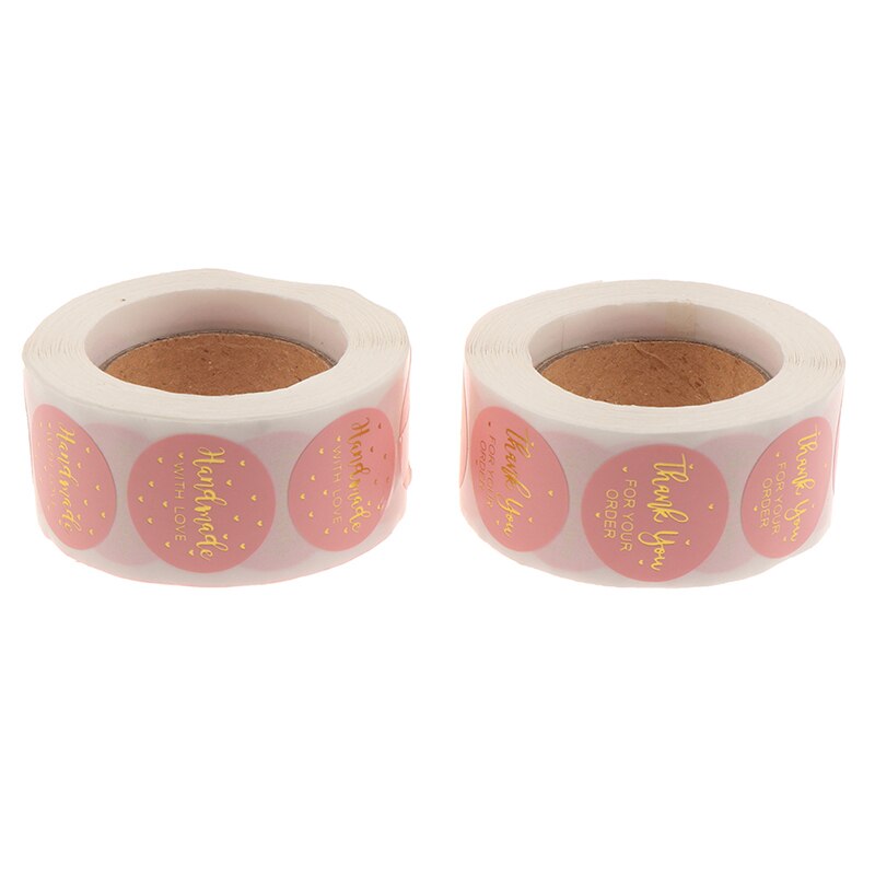 500pcs=1Roll Pink Label Stickers Cute Circle Paper Thank You Seal Labels For Your Order And 1 Inch Handmade Stickers
