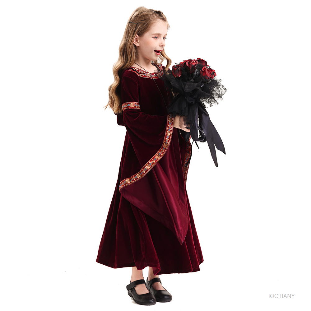 Traje de halloween traje da morte das crianças medieval retro gótico vampiro com capuz bruxa saia longa carnaval festa role play vestido