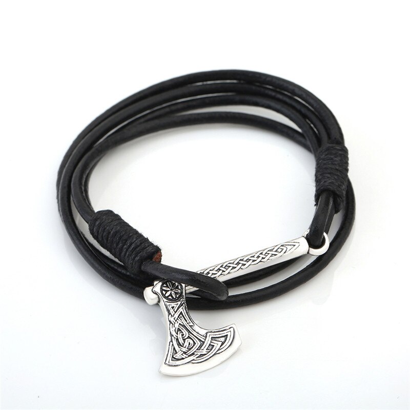 Dawapara hache de Perun amulette divinité slave du tonnerre et de la foudre dieu Perun Viking bijoux hommes Bracelets en cuir femmes: style 1 silver