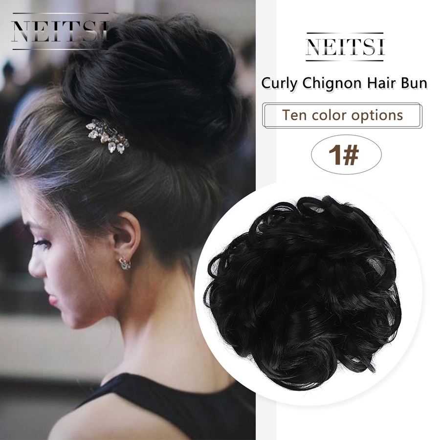 Neitsi Synthetic Bun Extensions Curly Messy Bun Hair Scrunchies Chignons Wedding Hair Piece For Women and Kids: #1