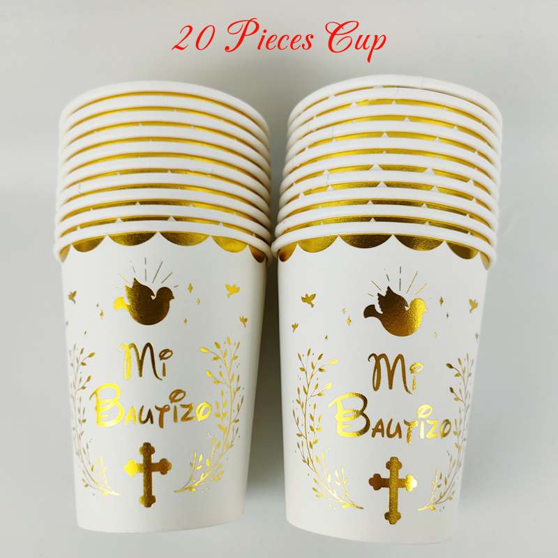 Assiettes en papier espagnol Mi Bautizo de 7 pouces et tasse de 250ml, articles de décoration de fête de baptême pour enfants d'espagne, 20 pièces: Olive