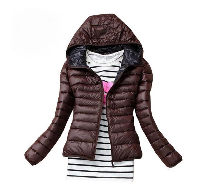 Chaquetas básicas de invierno para mujer, chaqueta con capucha y bolsillos con cremallera, Parka informal, abrigo corto de abrigo para mujer, chaqueta Lisa ajustada acolchada de algodón: Brown / M